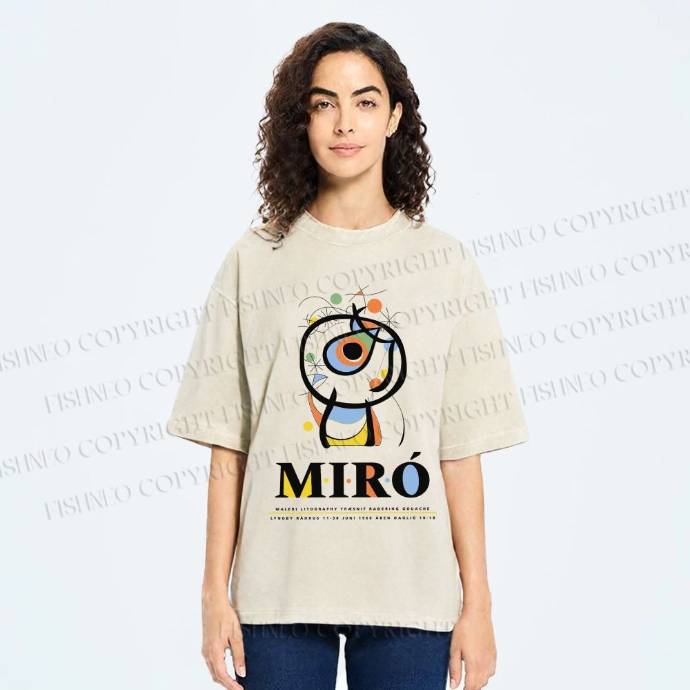 Unisex Joan Miró Abstract Art Printed Washed Tee