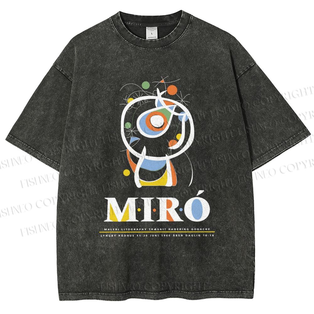 Unisex Joan Miró Abstract Art Printed Washed Tee