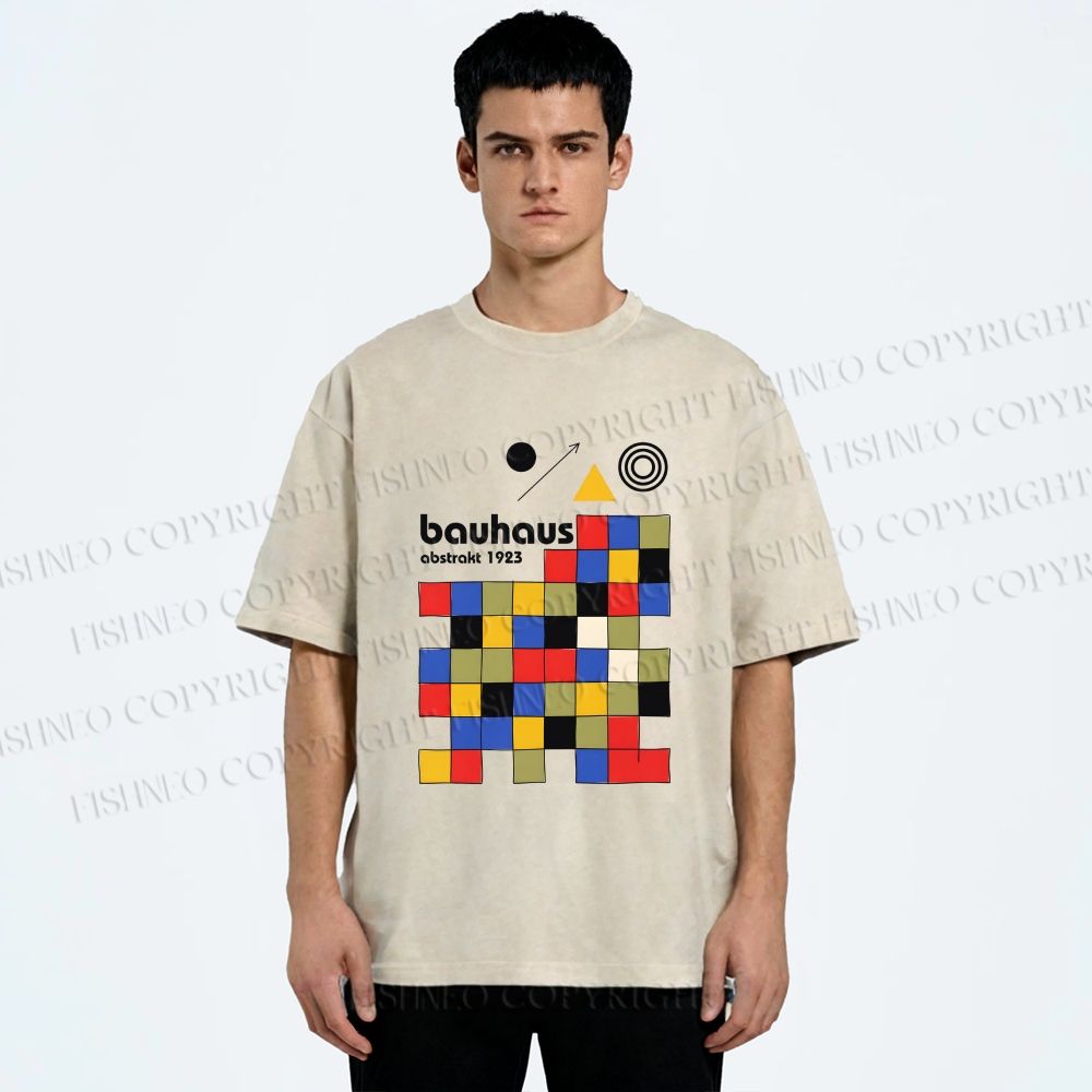 Unisex Bauhaus Colored Squares Printed Washed Tee