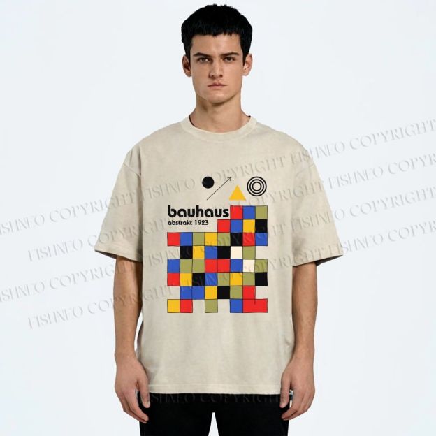 Unisex Bauhaus Colored Squares Printed Washed Tee
