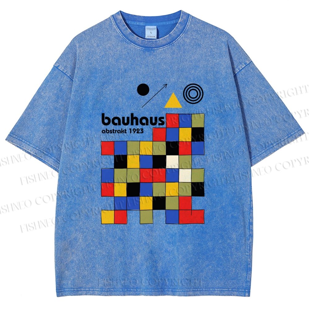 Unisex Bauhaus Colored Squares Printed Washed Tee