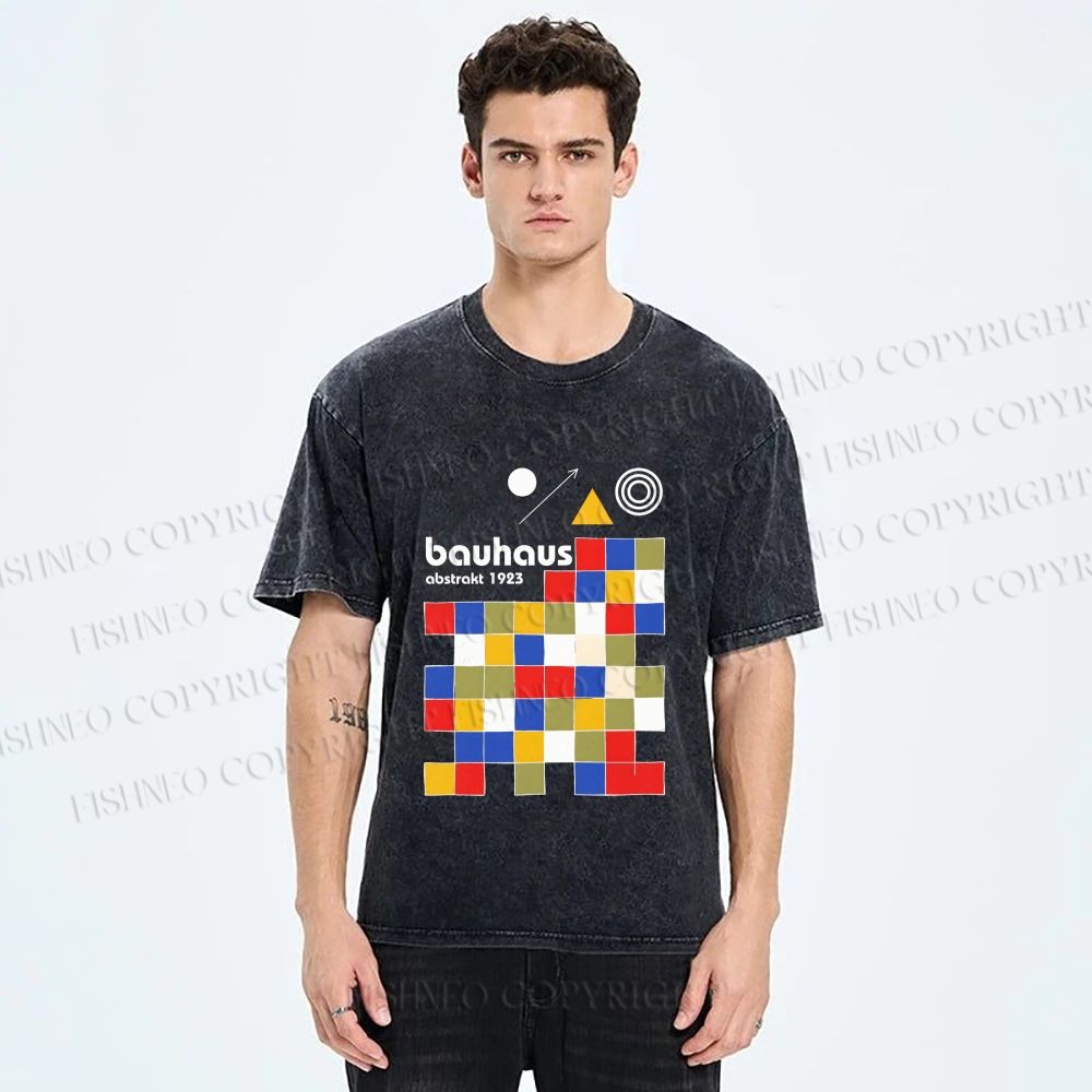 Unisex Bauhaus Colored Squares Printed Washed Tee