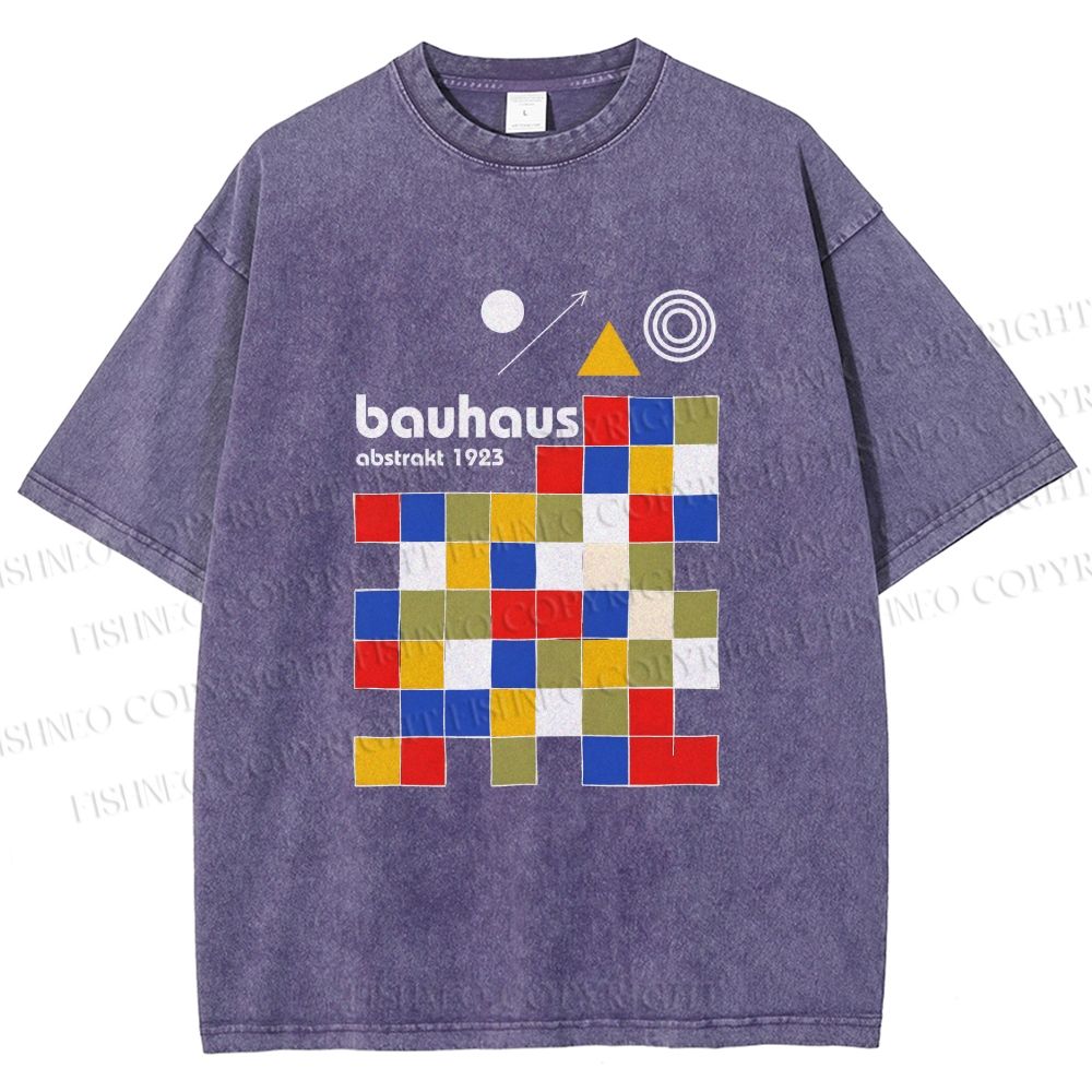 Unisex Bauhaus Colored Squares Printed Washed Tee
