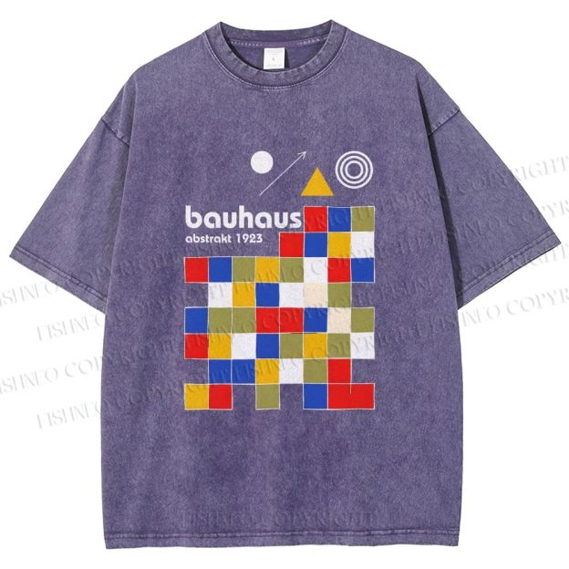 Unisex Bauhaus Colored Squares Printed Washed Tee