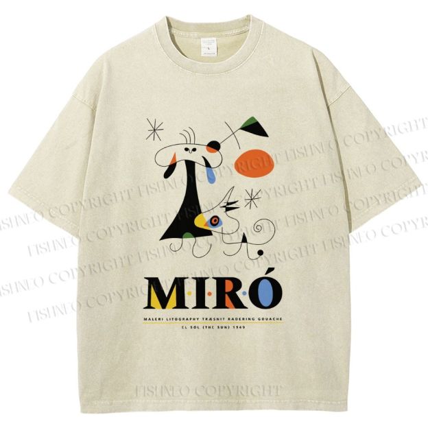 Unisex Joan Miró Abstract Art Printed Washed Tee
