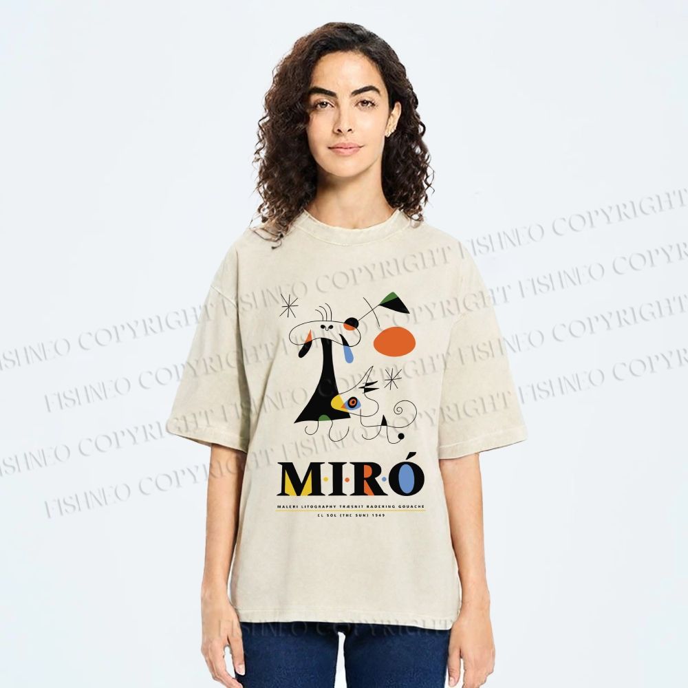 Unisex Joan Miró Abstract Art Printed Washed Tee