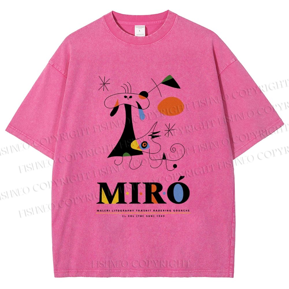 Unisex Joan Miró Abstract Art Printed Washed Tee