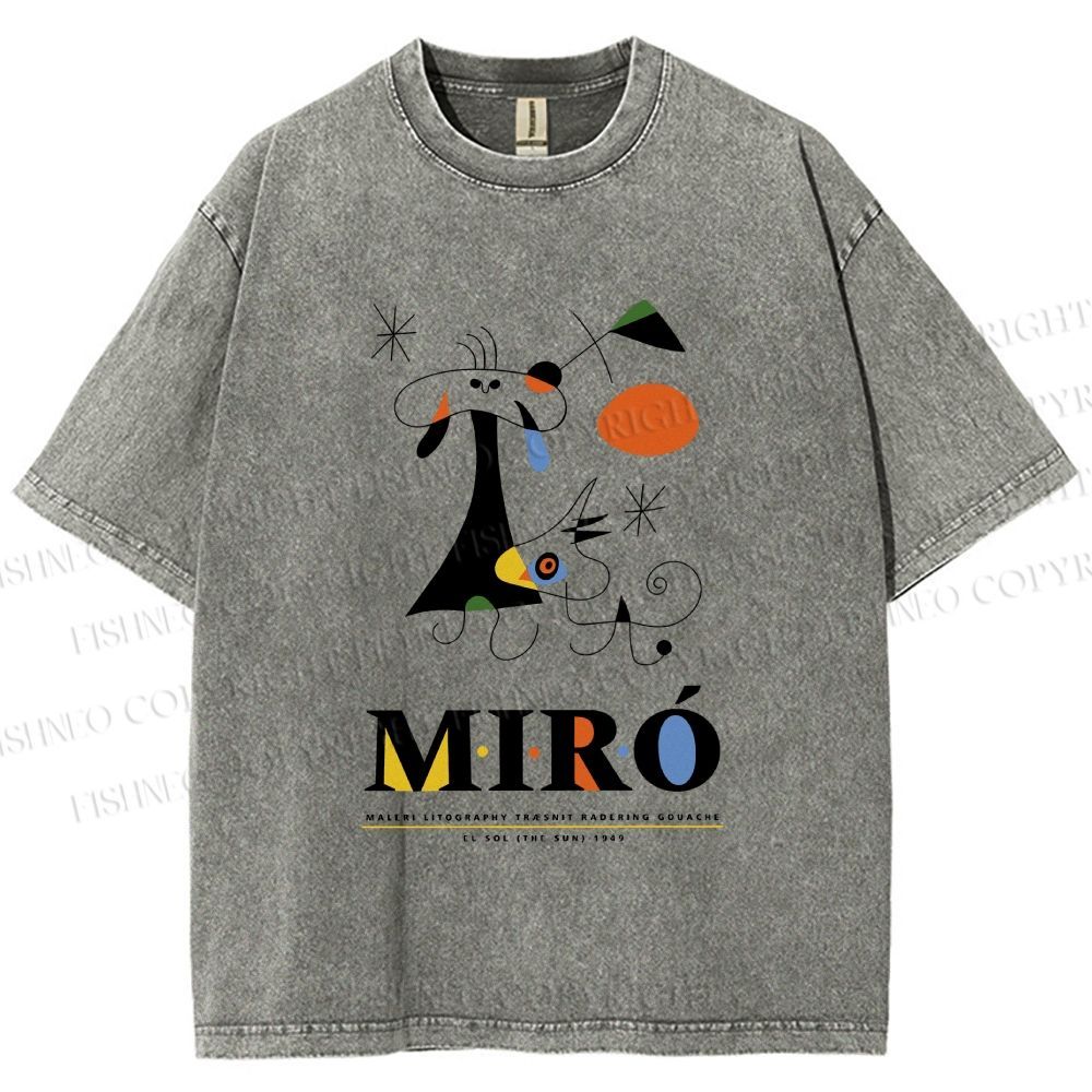 Unisex Joan Miró Abstract Art Printed Washed Tee
