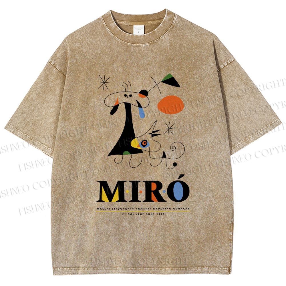 Unisex Joan Miró Abstract Art Printed Washed Tee
