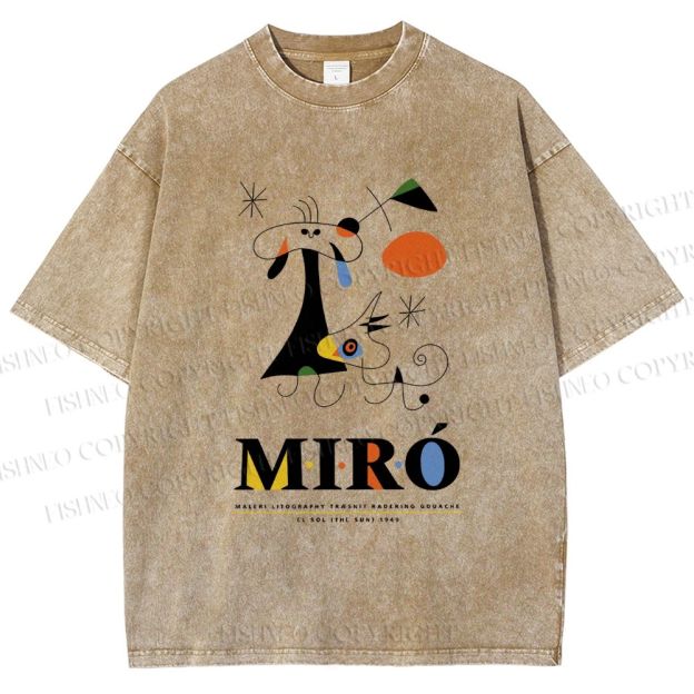 Unisex Joan Miró Abstract Art Printed Washed Tee