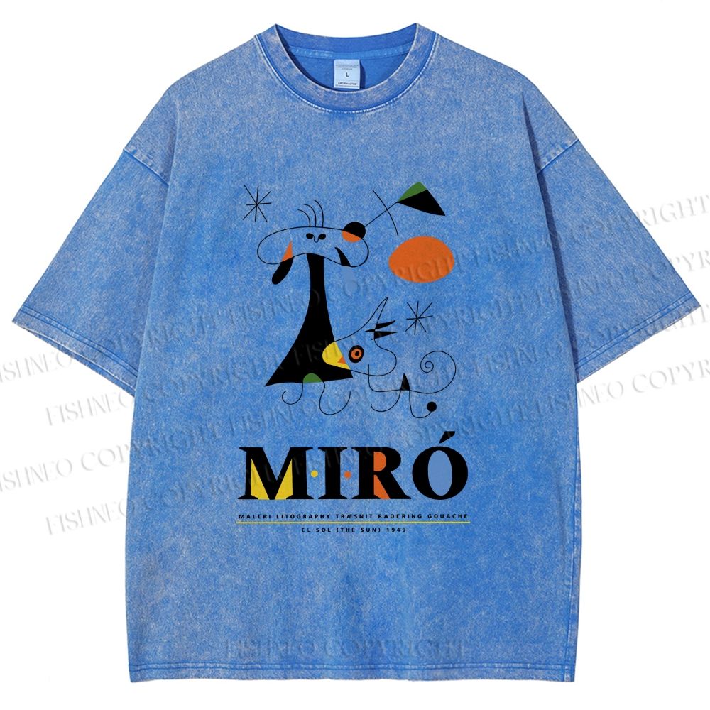 Unisex Joan Miró Abstract Art Printed Washed Tee