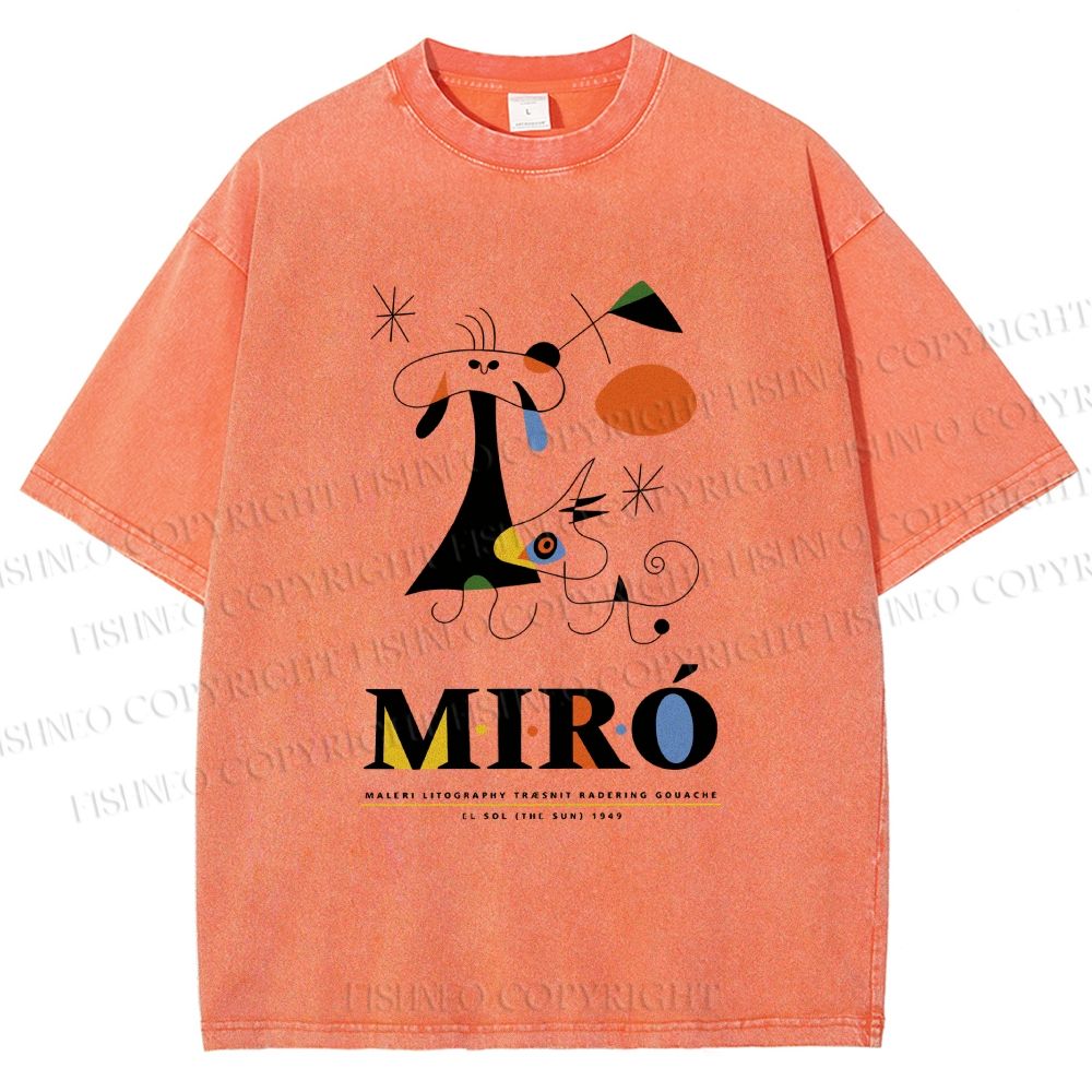 Unisex Joan Miró Abstract Art Printed Washed Tee