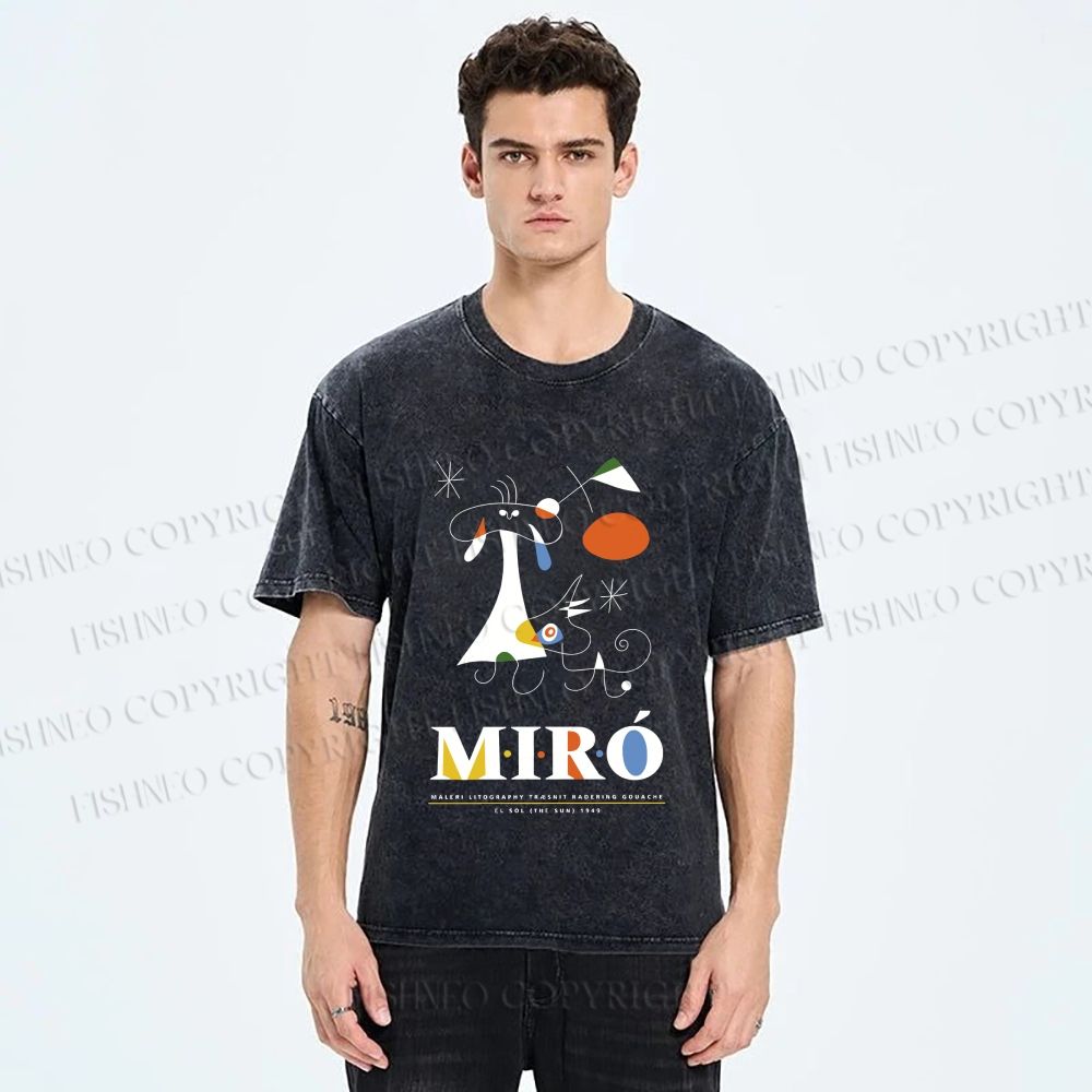 Unisex Joan Miró Abstract Art Printed Washed Tee