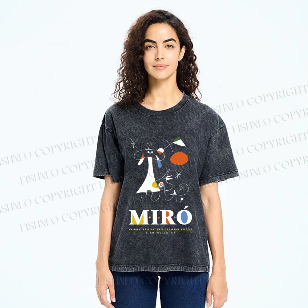 Unisex Joan Miró Abstract Art Printed Washed Tee