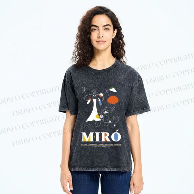 Unisex Joan Miró Abstract Art Printed Washed Tee