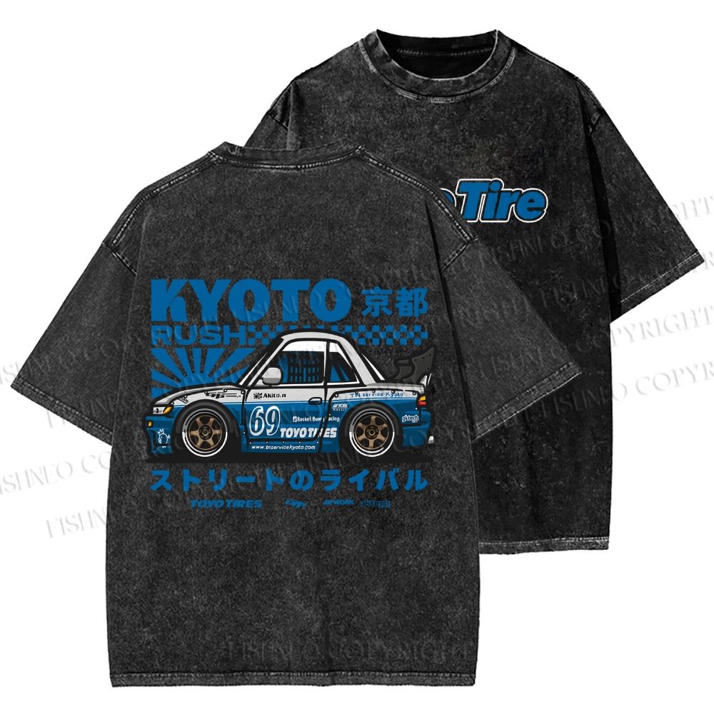 Unisex Japanese Car Printed Washed Tee