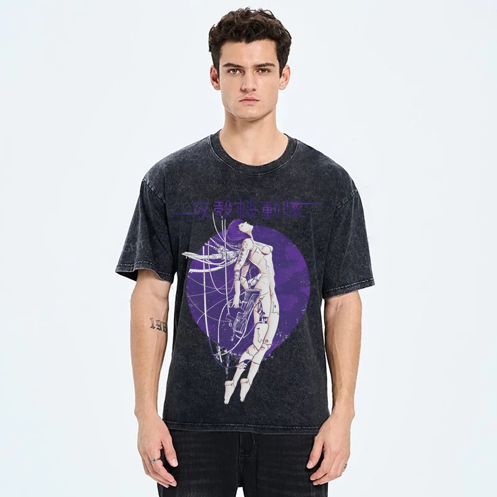 Robot Girl Ghost in the Shell Cyberpunk Vintage Washed T-shirt