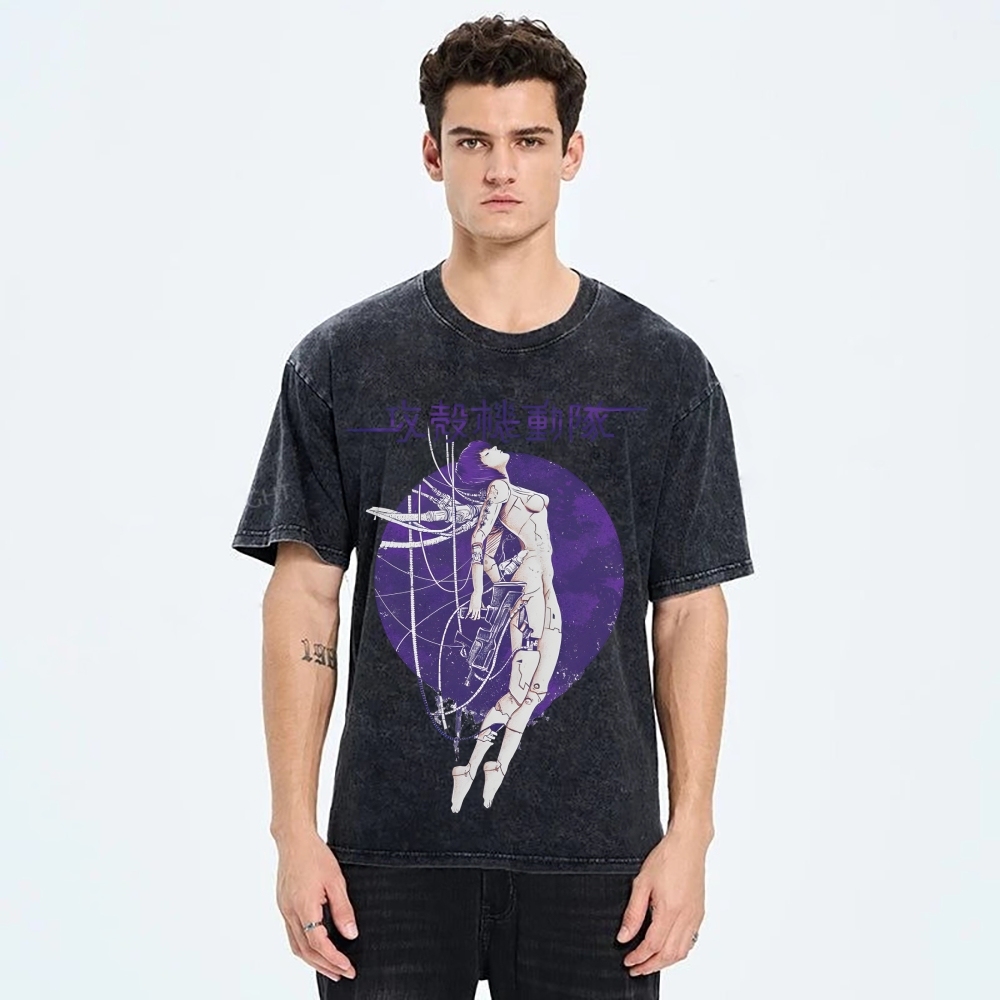 Robot Girl Ghost in the Shell Cyberpunk Vintage Washed T-shirt