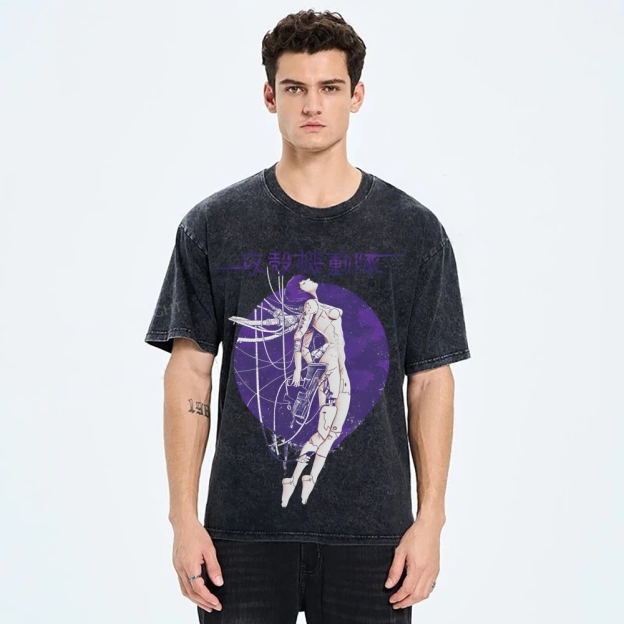 Robot Girl Ghost in the Shell Cyberpunk Vintage Washed T-shirt