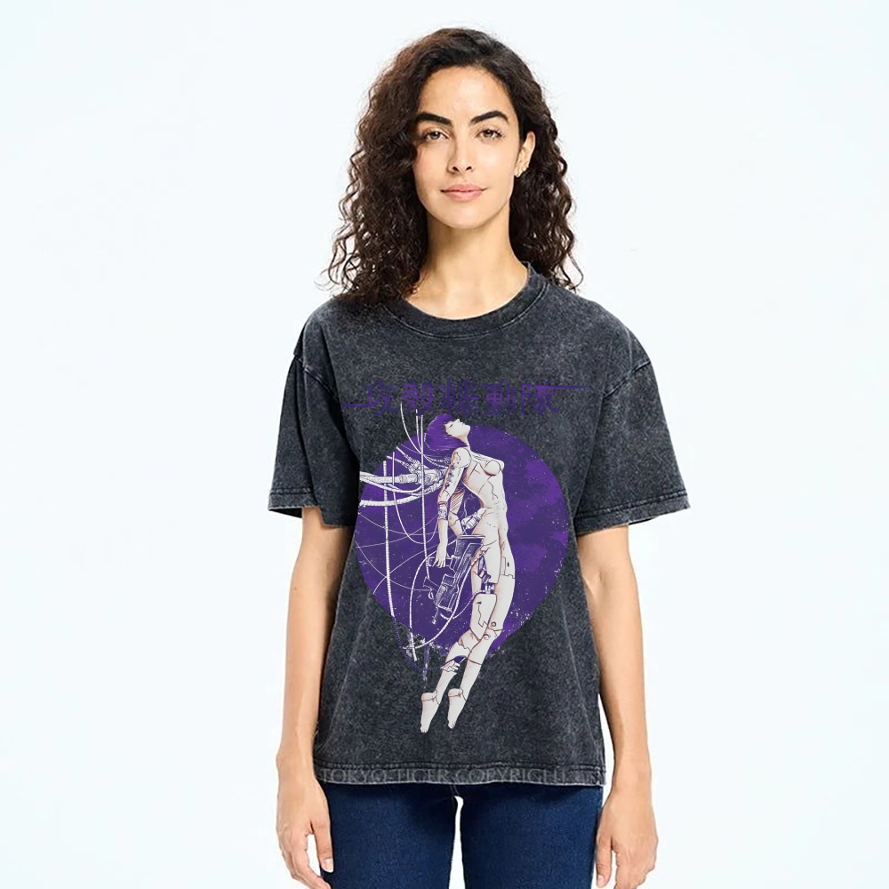 Robot Girl Ghost in the Shell Cyberpunk Vintage Washed T-shirt