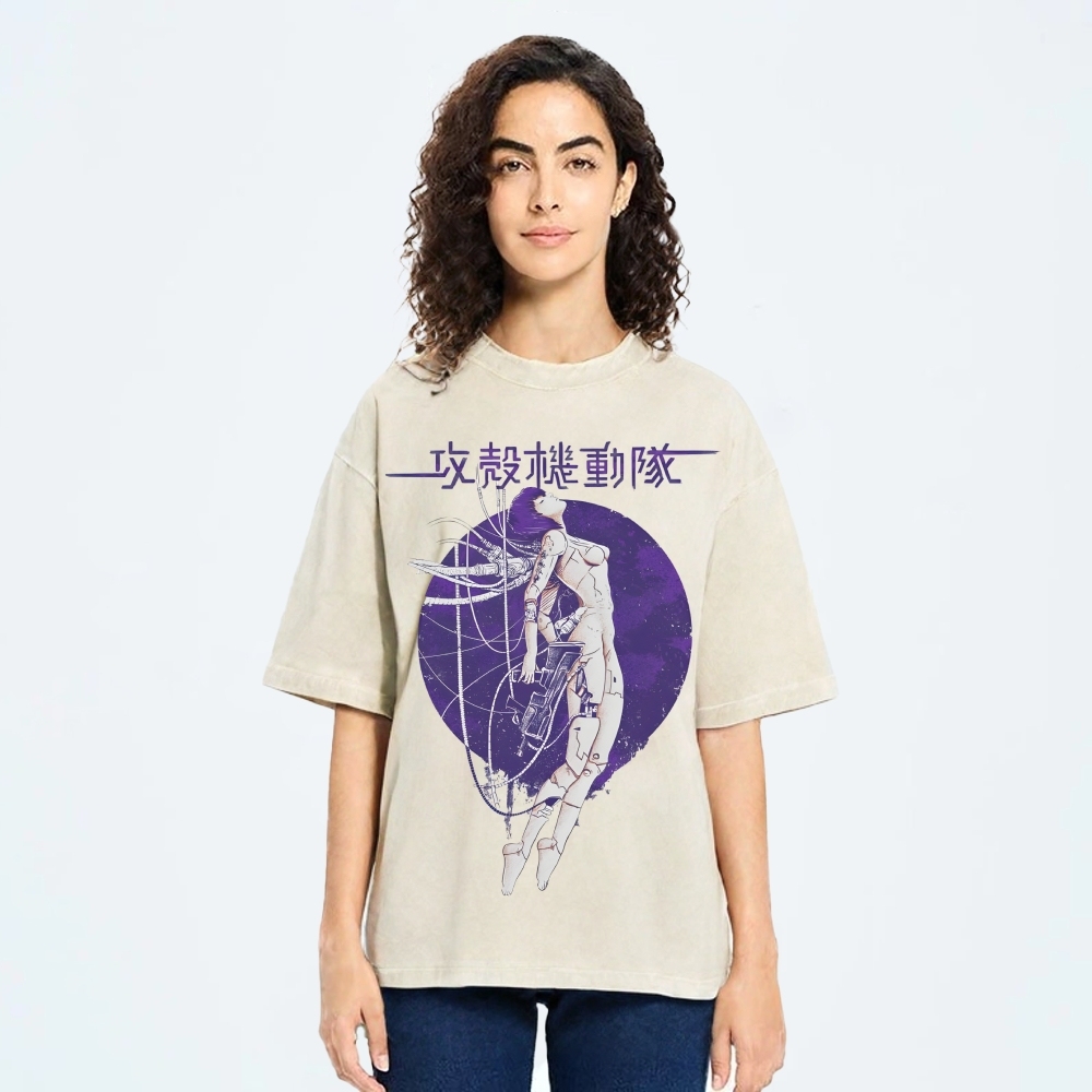 Robot Girl Ghost in the Shell Cyberpunk Vintage Washed T-shirt