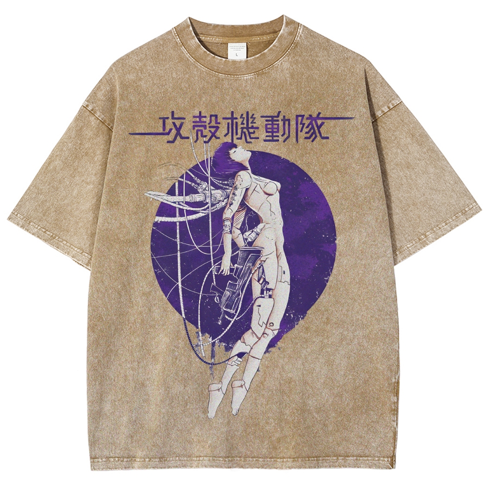 Robot Girl Ghost in the Shell Cyberpunk Vintage Washed T-shirt