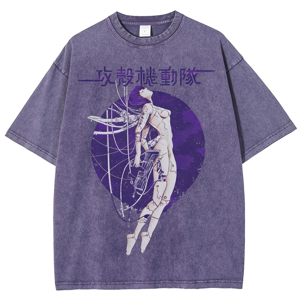 Robot Girl Ghost in the Shell Cyberpunk Vintage Washed T-shirt