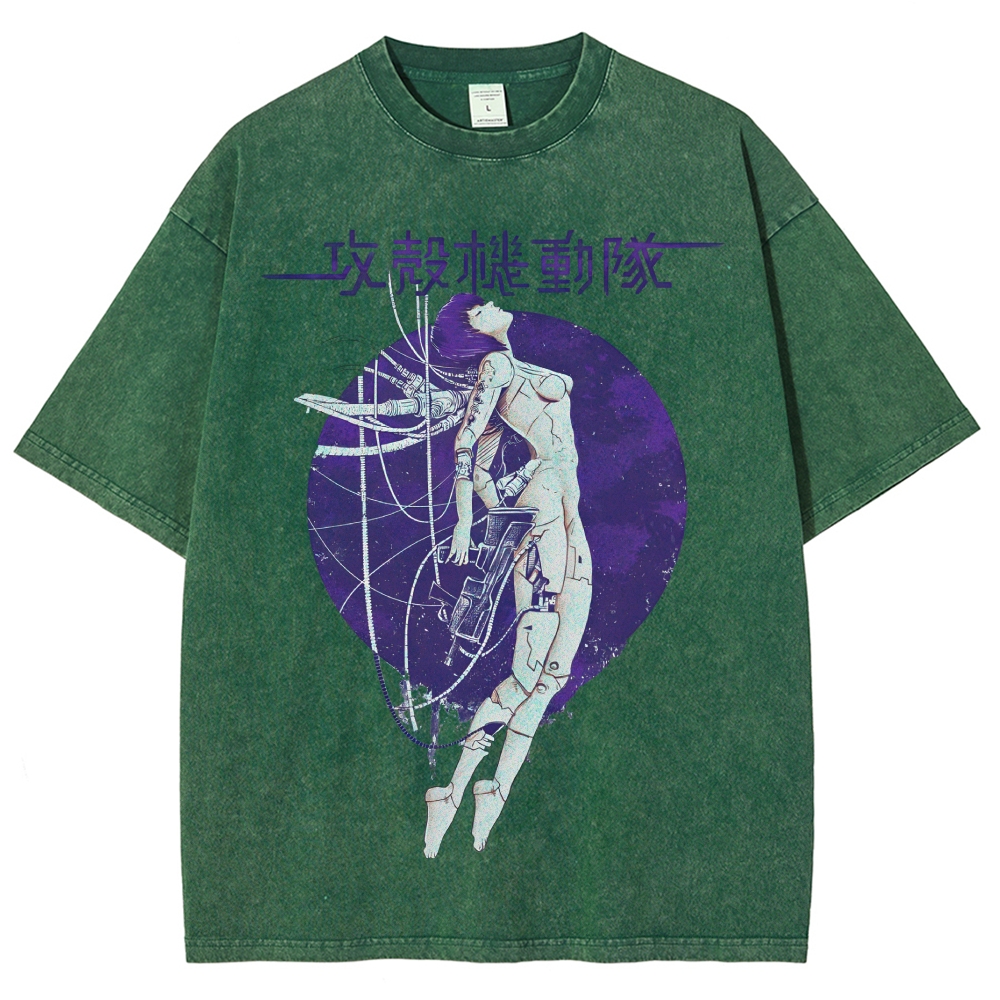 Robot Girl Ghost in the Shell Cyberpunk Vintage Washed T-shirt
