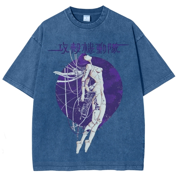 Robot Girl Ghost in the Shell Cyberpunk Vintage Washed T-shirt