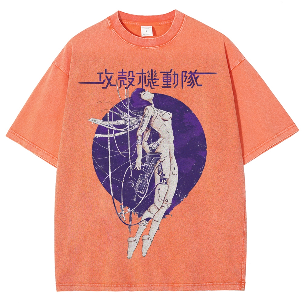 Robot Girl Ghost in the Shell Cyberpunk Vintage Washed T-shirt