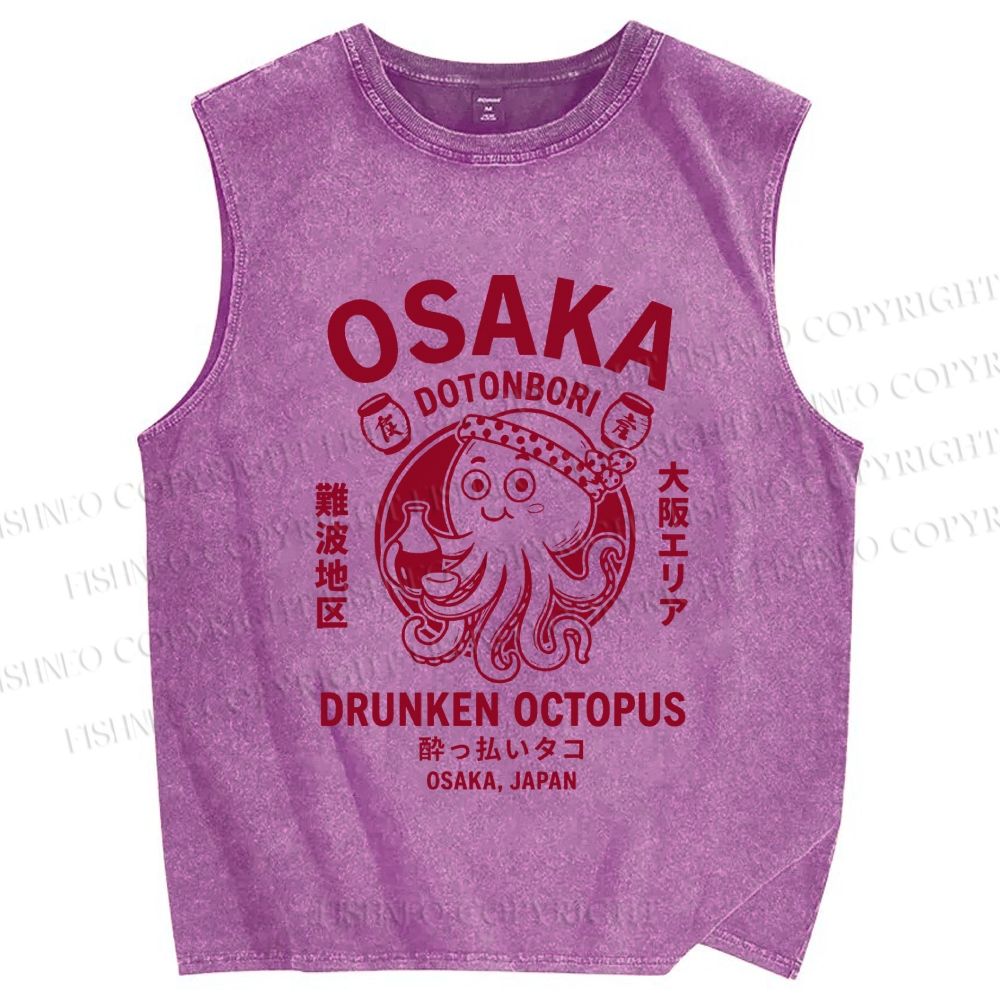 Unisex Osaka Drunken Octopus Printed Washed Tank Top