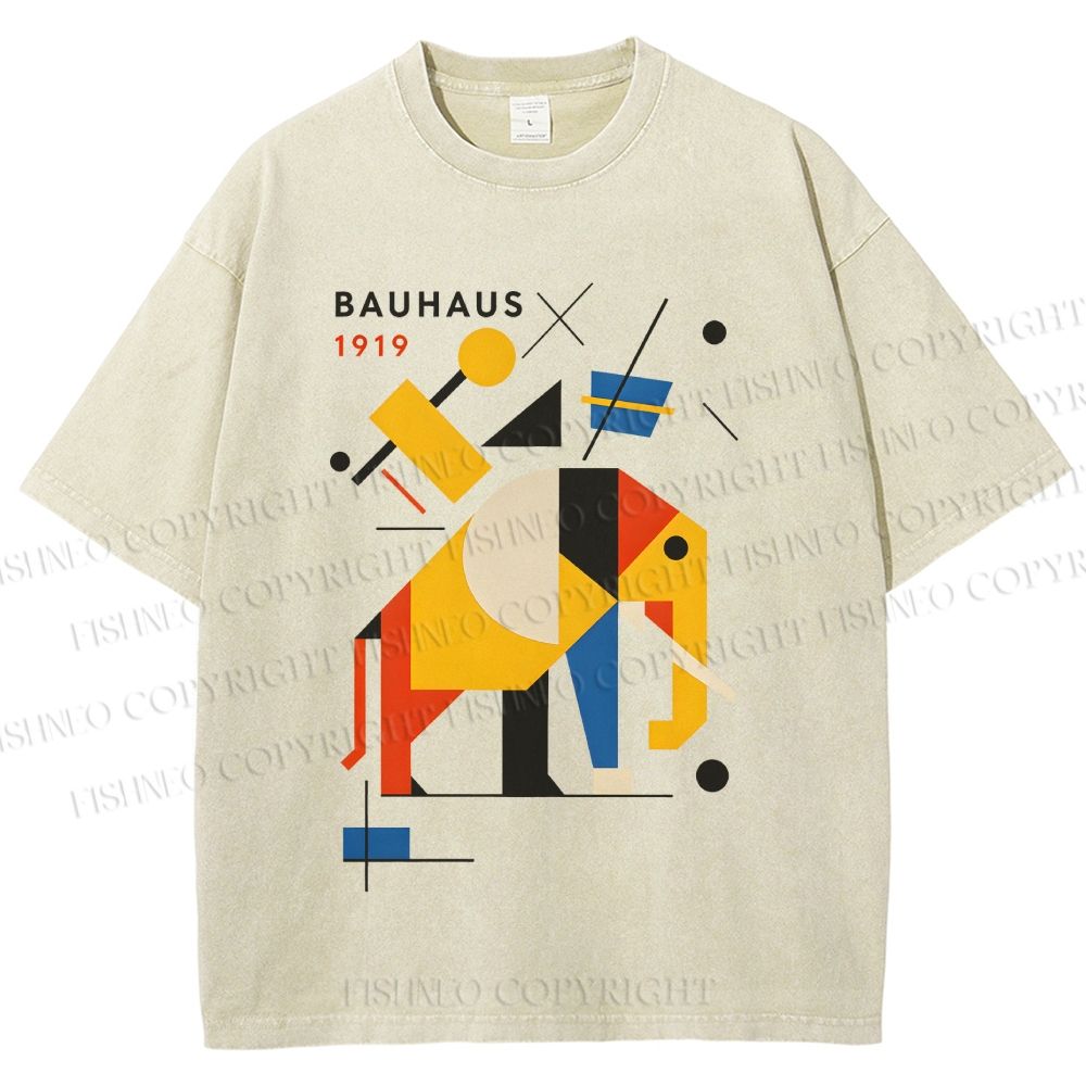 Unisex Bauhaus Elephant Printed Washed Tee