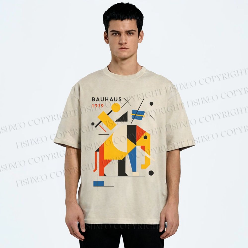 Unisex Bauhaus Elephant Printed Washed Tee