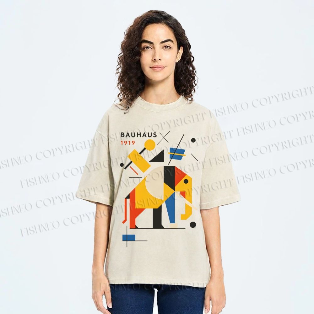 Unisex Bauhaus Elephant Printed Washed Tee