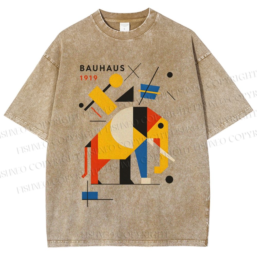 Unisex Bauhaus Elephant Printed Washed Tee