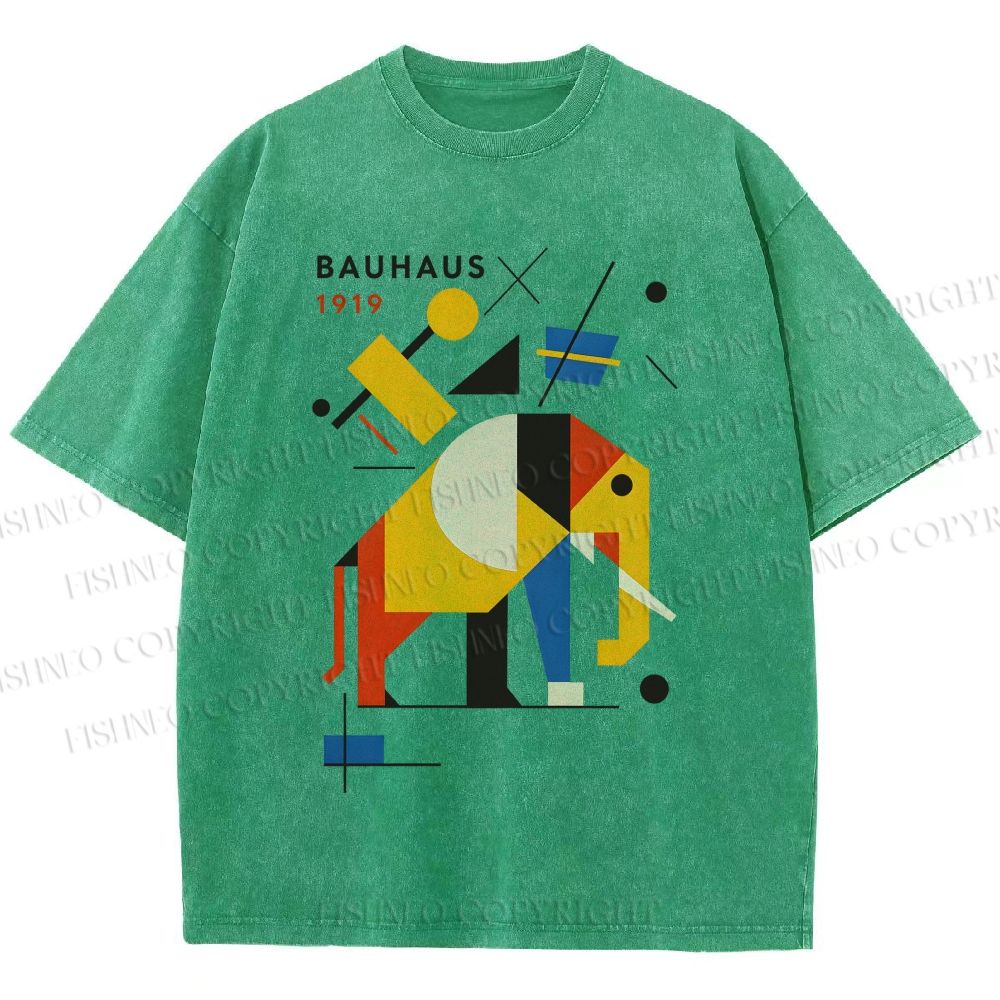 Unisex Bauhaus Elephant Printed Washed Tee