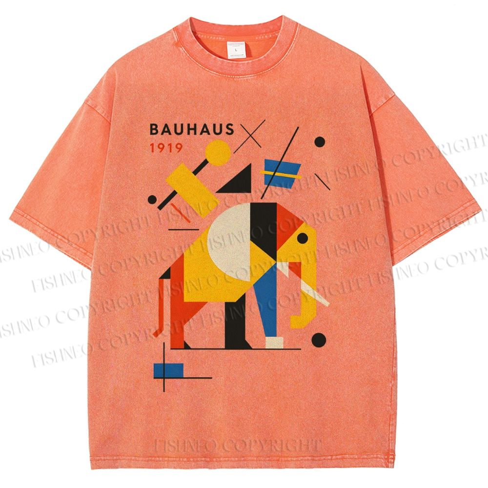 Unisex Bauhaus Elephant Printed Washed Tee