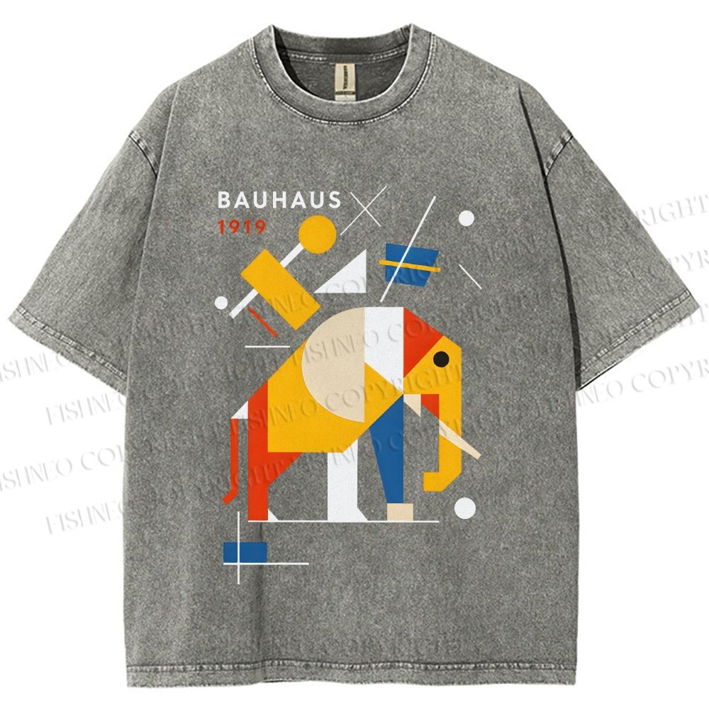 Unisex Bauhaus Elephant Printed Washed Tee