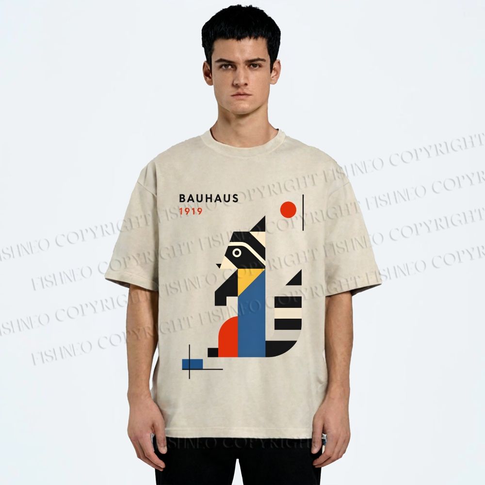 Unisex Bauhaus Raccoon Printed Washed Tee