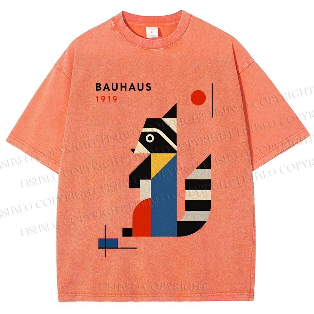 Unisex Bauhaus Raccoon Printed Washed Tee