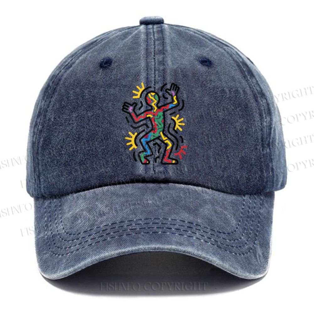 Unisex Vintage Casual Keith Haring Dancing Washed Cap