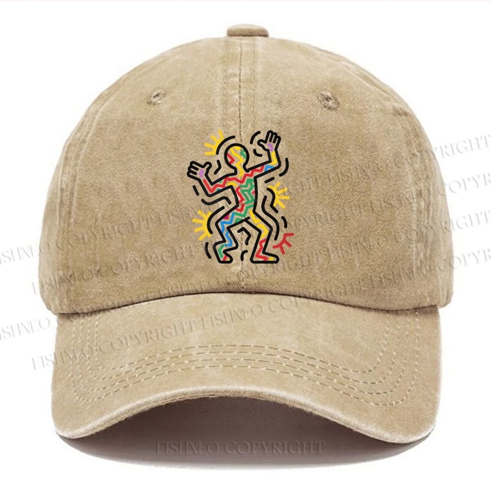 Unisex Vintage Casual Keith Haring Dancing Washed Cap