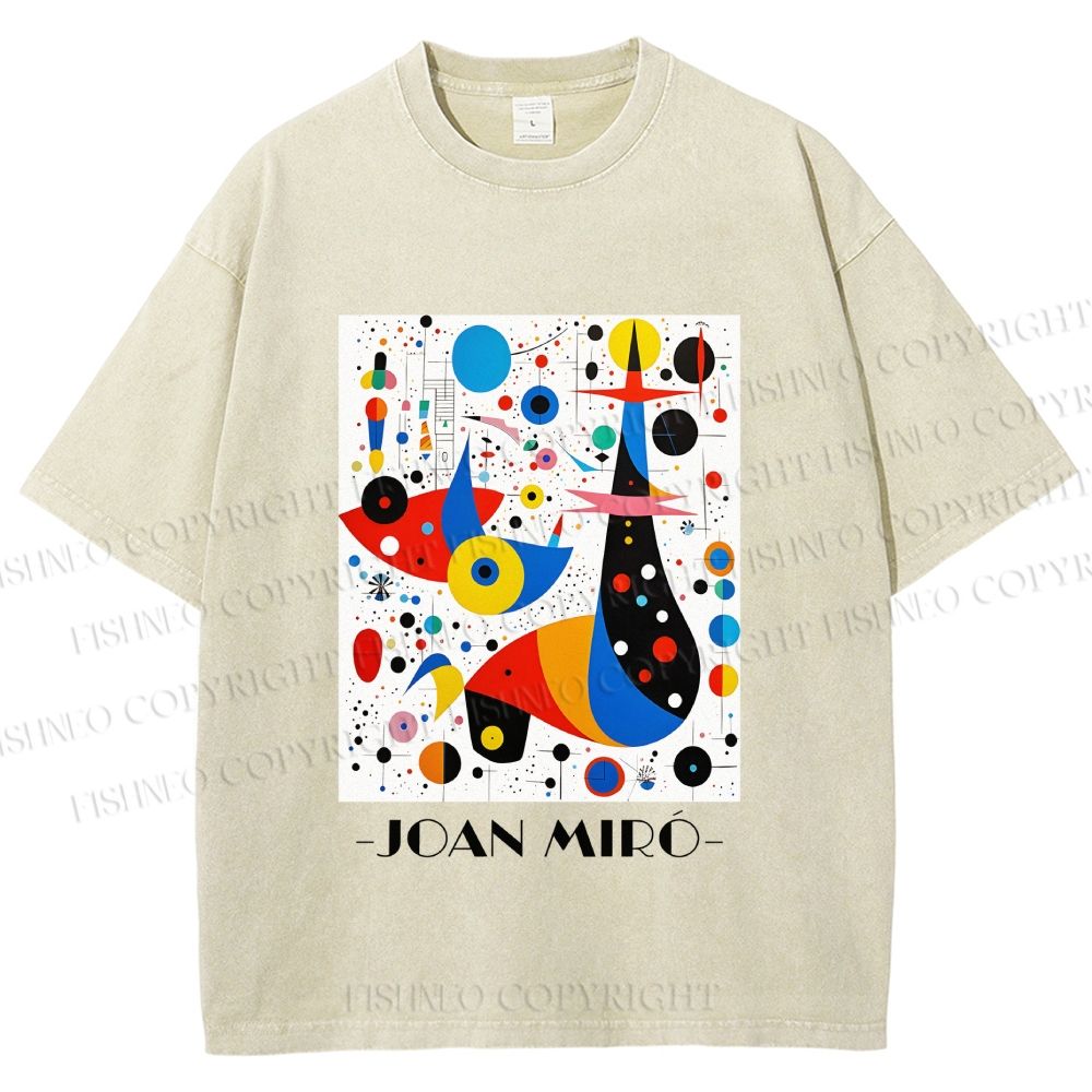 Unisex Joan Miro Birds Upside Down Printed Washed Tee