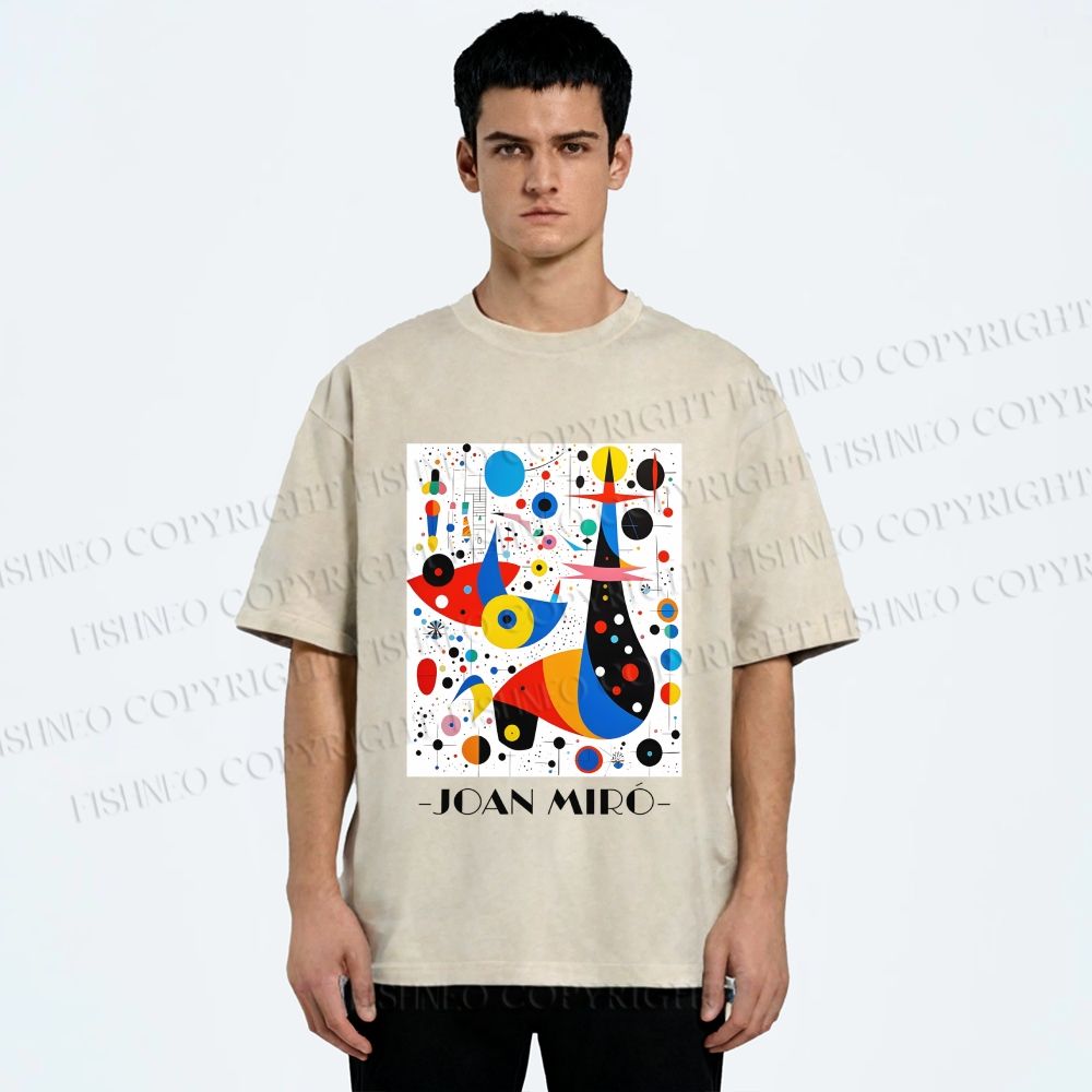 Unisex Joan Miro Birds Upside Down Printed Washed Tee