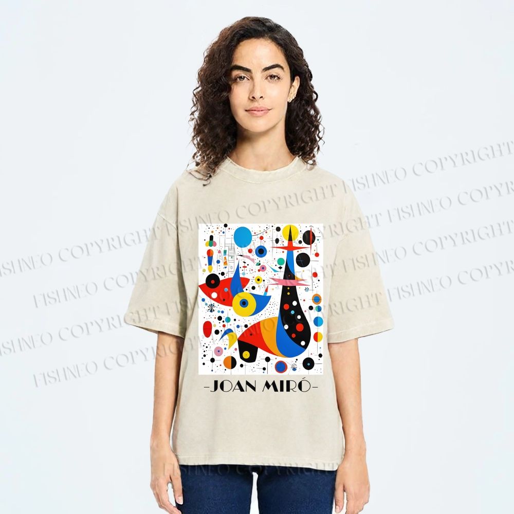 Unisex Joan Miro Birds Upside Down Printed Washed Tee