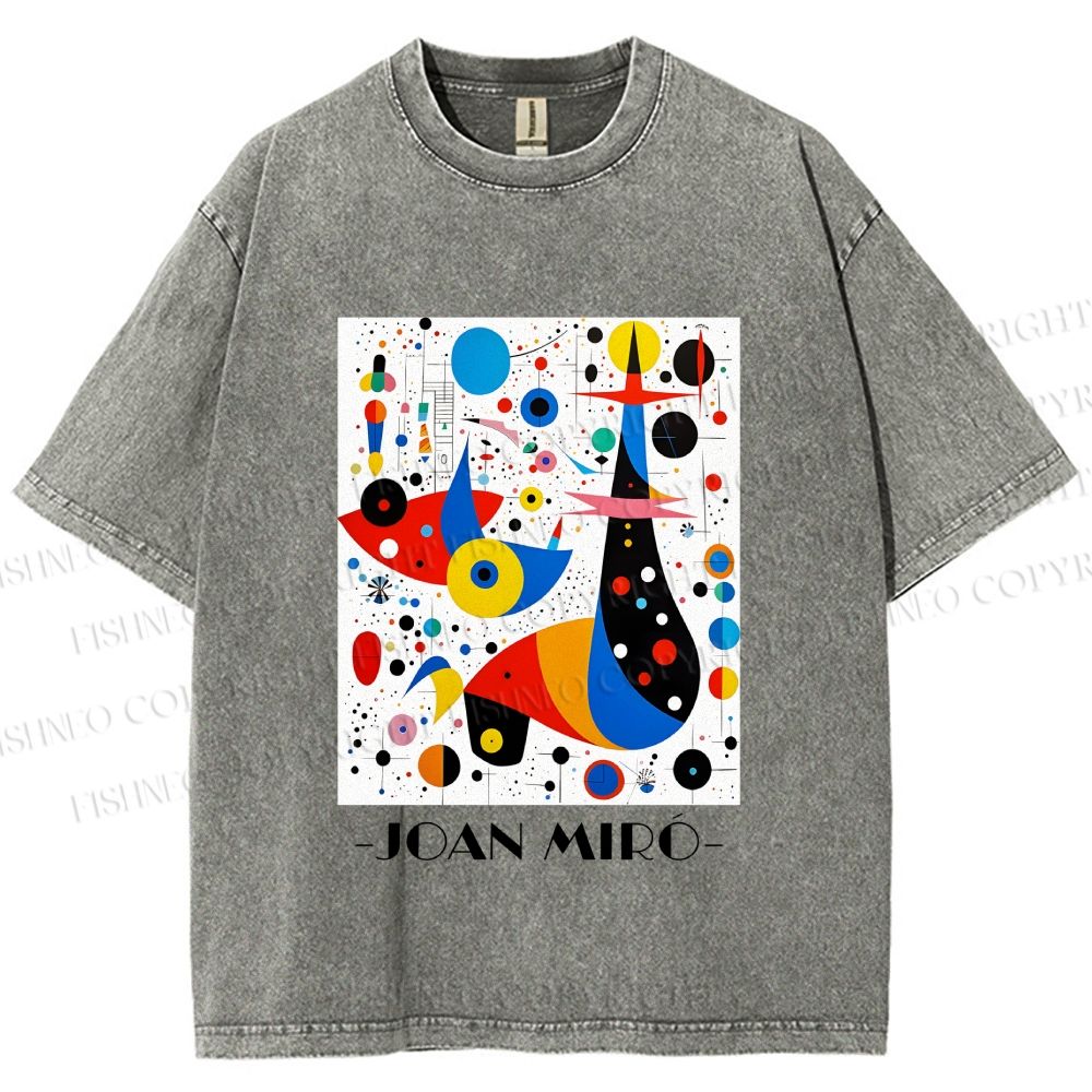 Unisex Joan Miro Birds Upside Down Printed Washed Tee