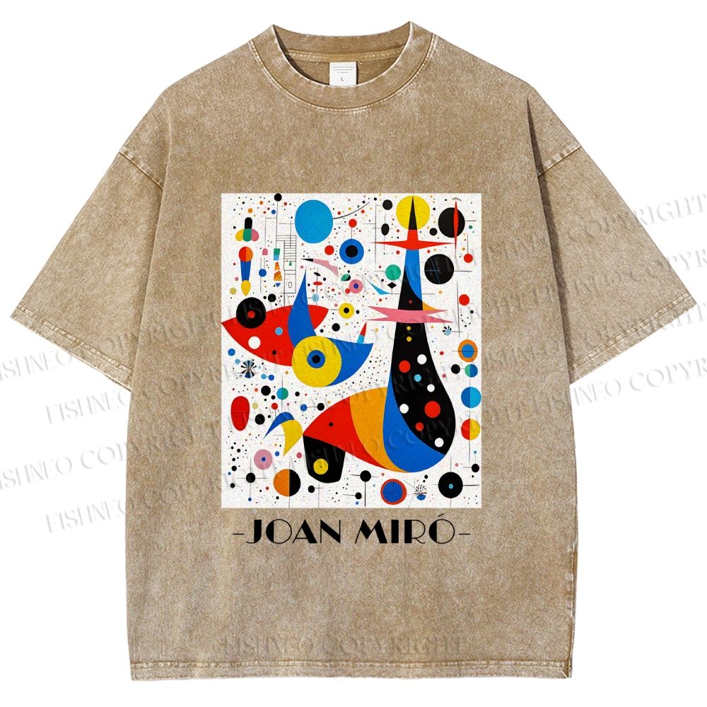Unisex Joan Miro Birds Upside Down Printed Washed Tee