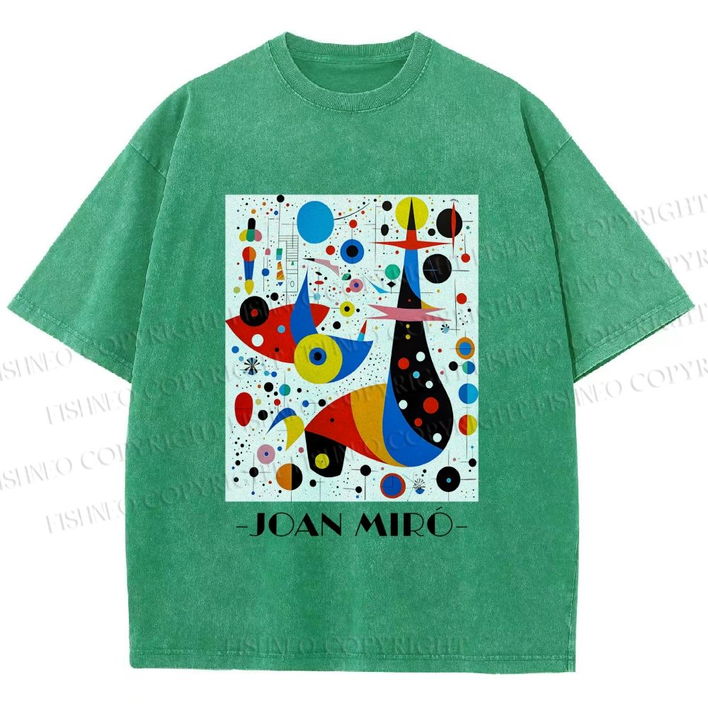Unisex Joan Miro Birds Upside Down Printed Washed Tee