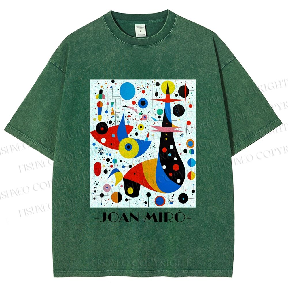 Unisex Joan Miro Birds Upside Down Printed Washed Tee