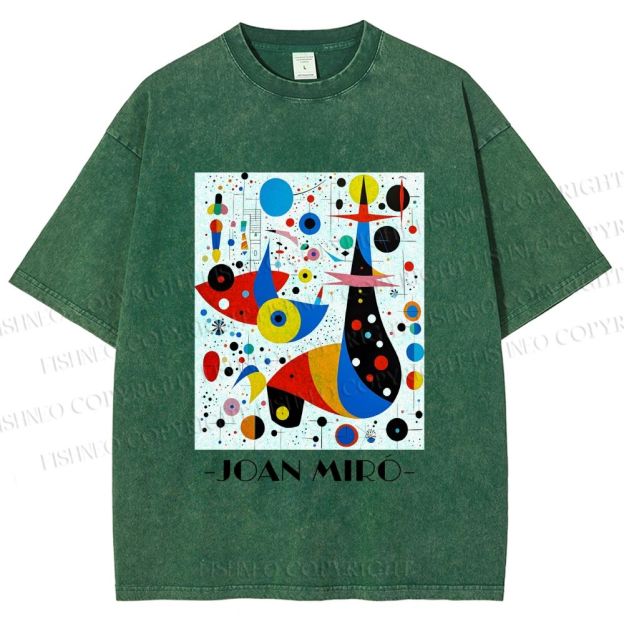 Unisex Joan Miro Birds Upside Down Printed Washed Tee